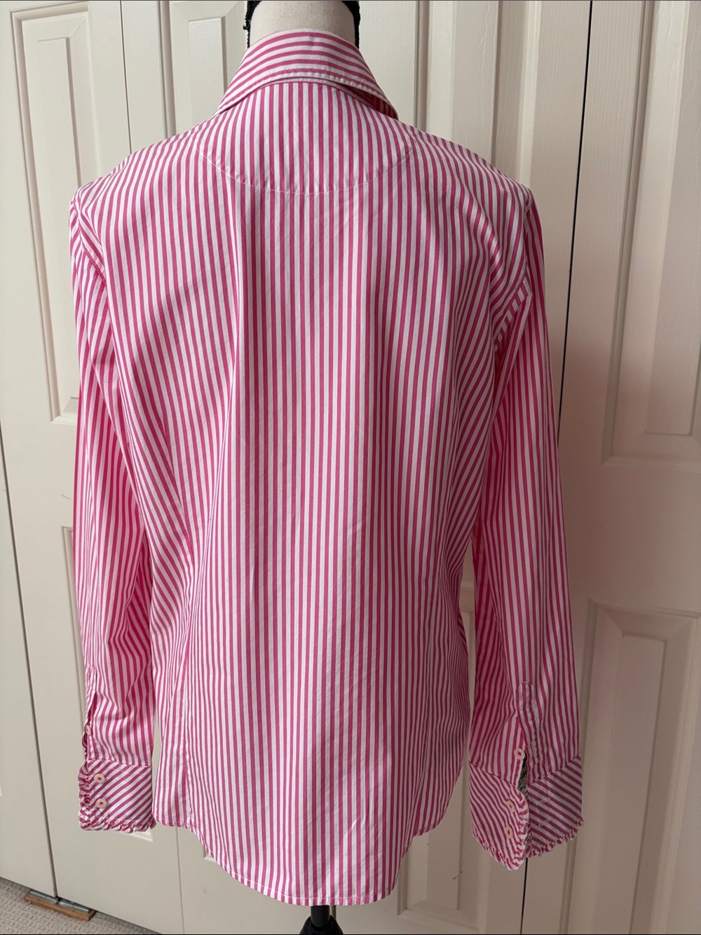 Lily Pulitzer Pink and White Striped Ruffle Button-Up Shirt Size 14 - Picture 2 of 5